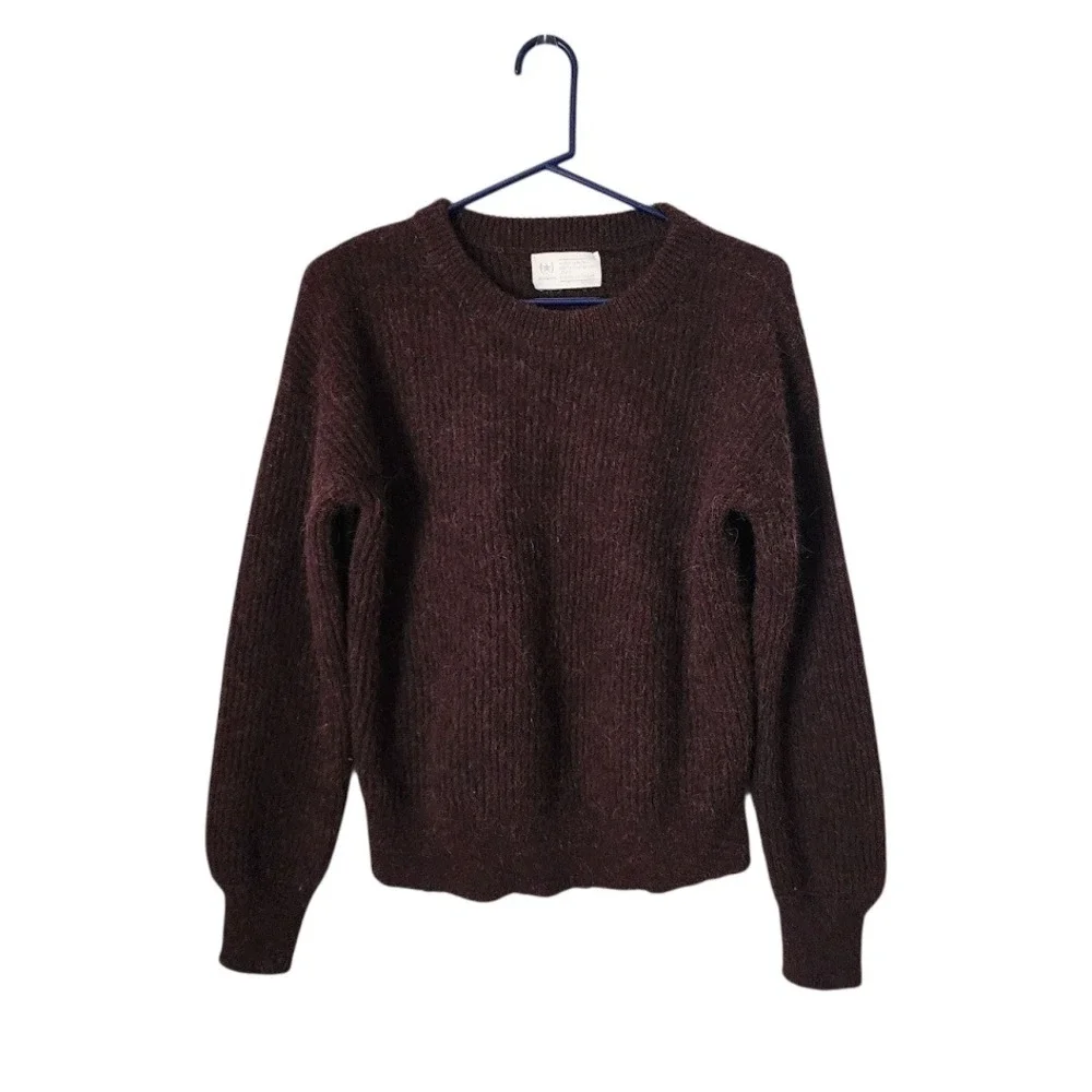 CONVERSE Heritage Wedge Crewneck Alpaca Wool‎ Blend Sweater Brown Minimalist M